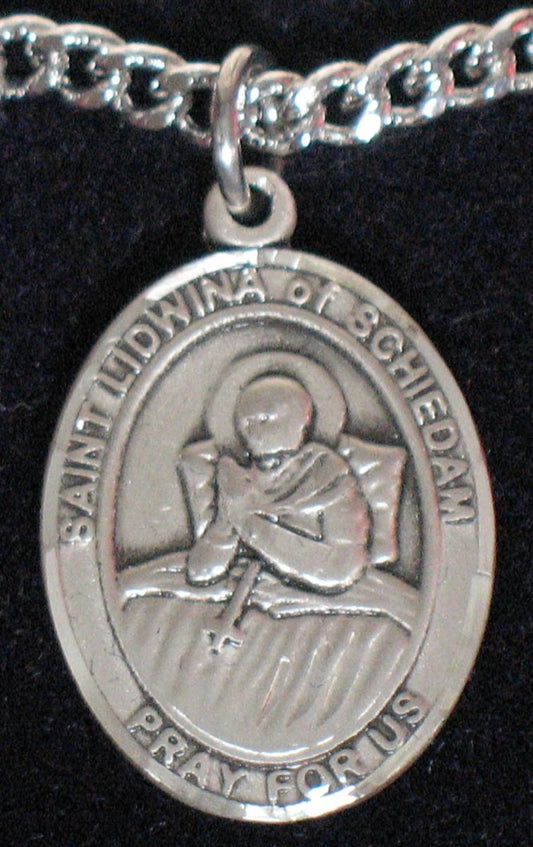 St. Lidwina of Schiedam - Sterling Silver Medal with Chain