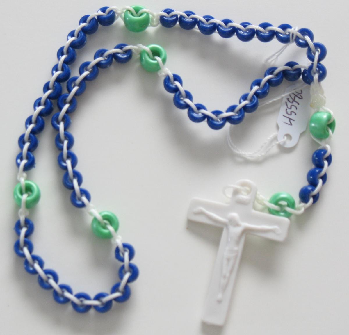 Rosary - Ladder White Cord with Blue Plastic Beads