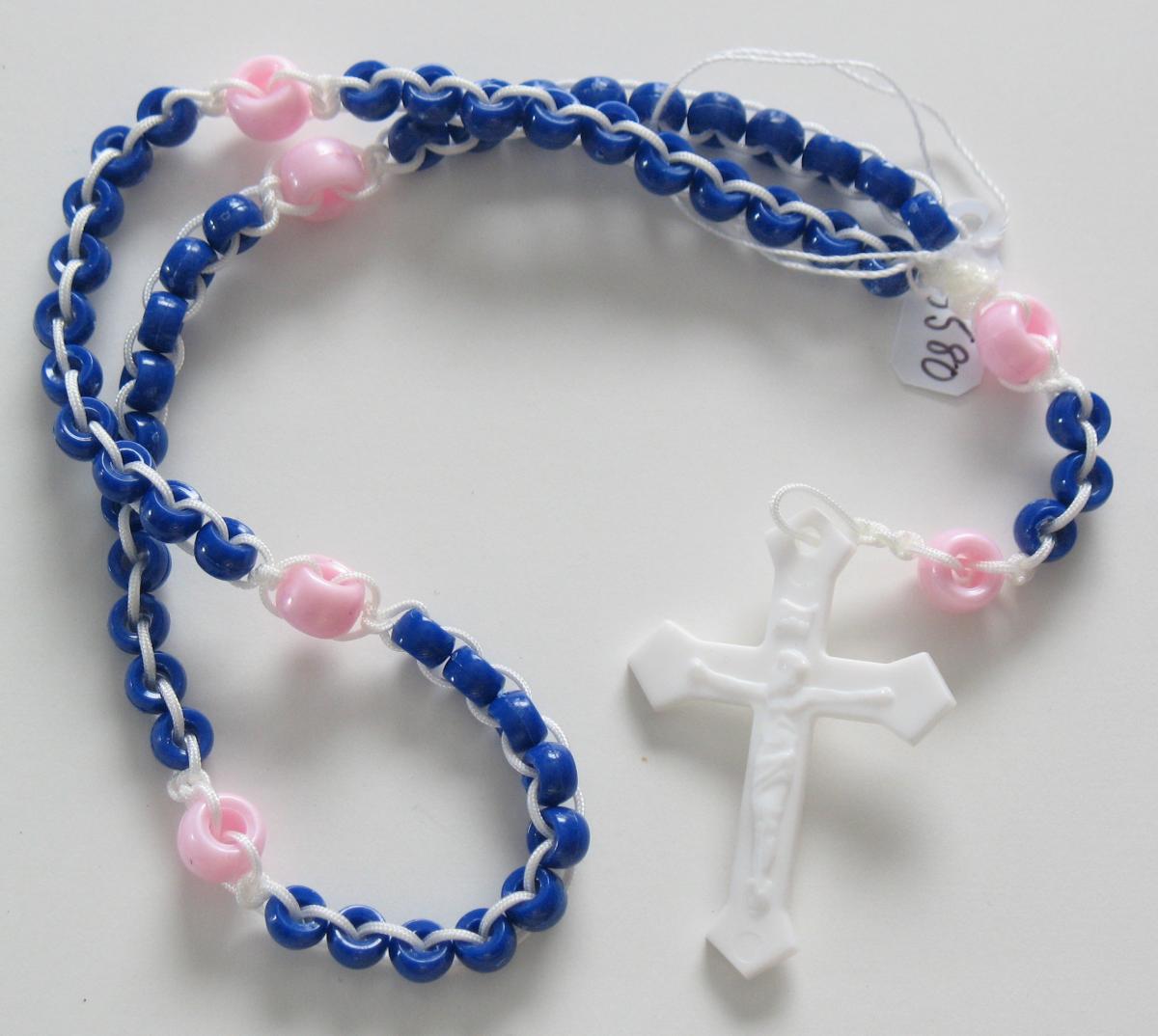 Rosary - Ladder White Cord with Blue Plastic Beads