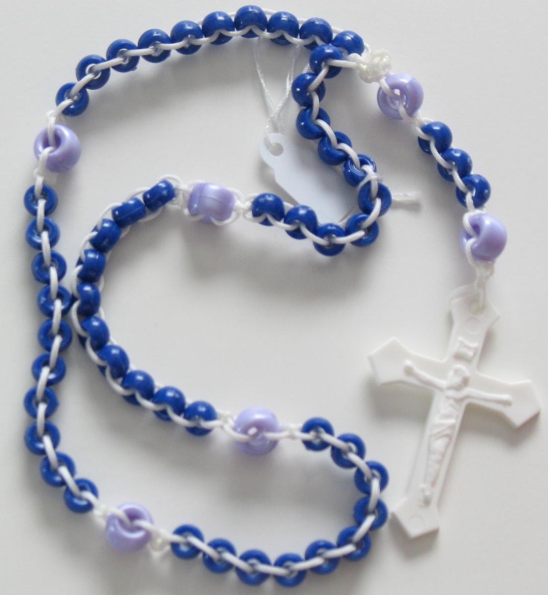 Rosary - Ladder White Cord with Blue Plastic Beads