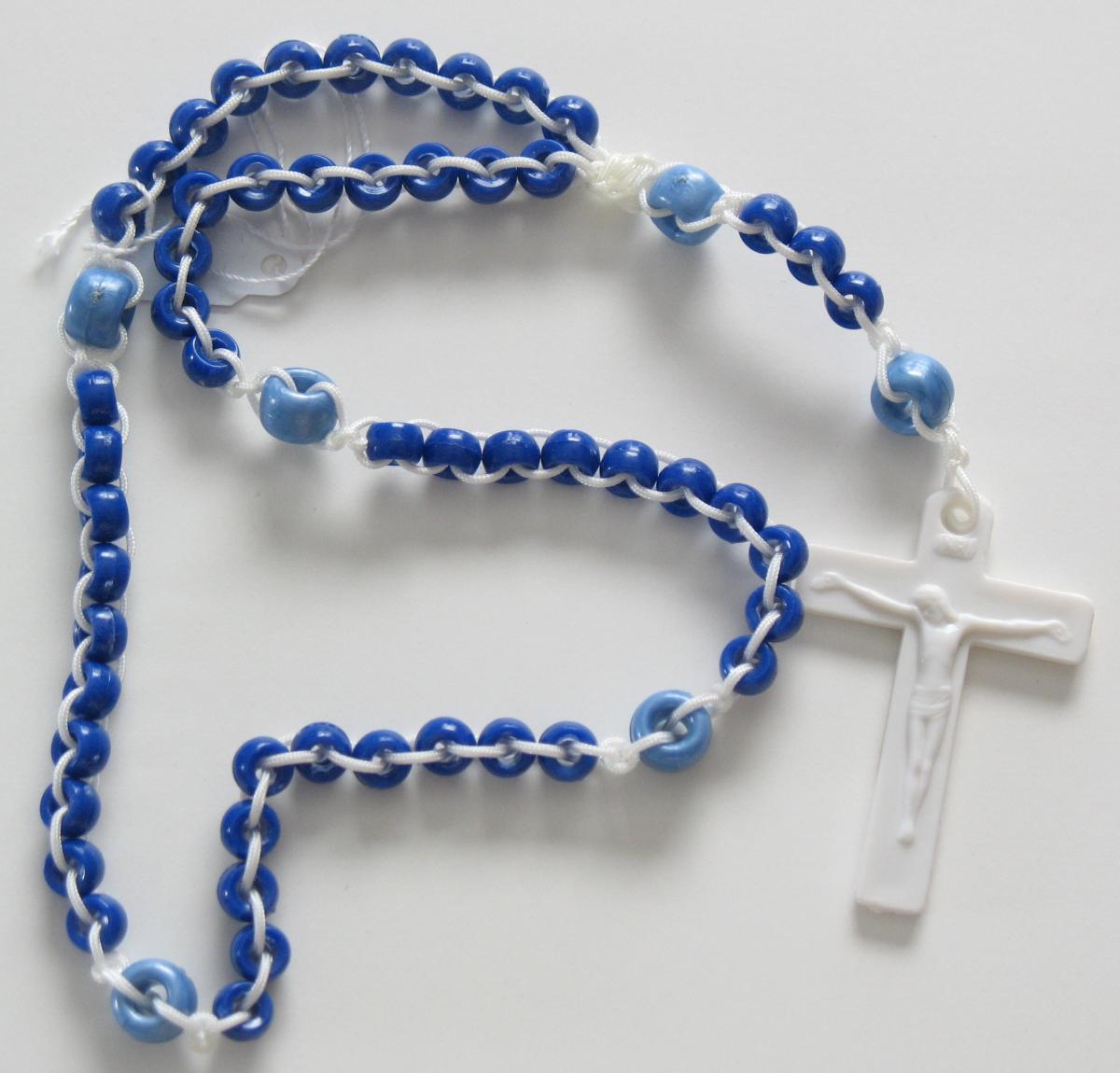 Rosary - Ladder White Cord with Blue Plastic Beads