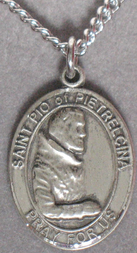 St. Pio of Pietrelcina - Sterling Silver Medal with Chain