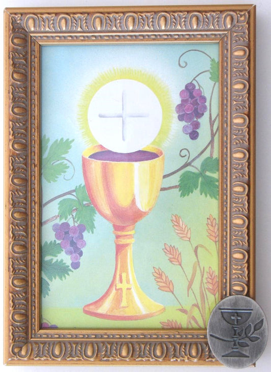 First Communion Picture Frame - Oval Chalice & Wheat Medal