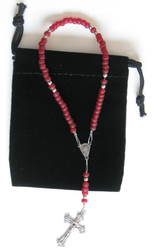 Rosary - Wire Rosary with Tiny Red Beads