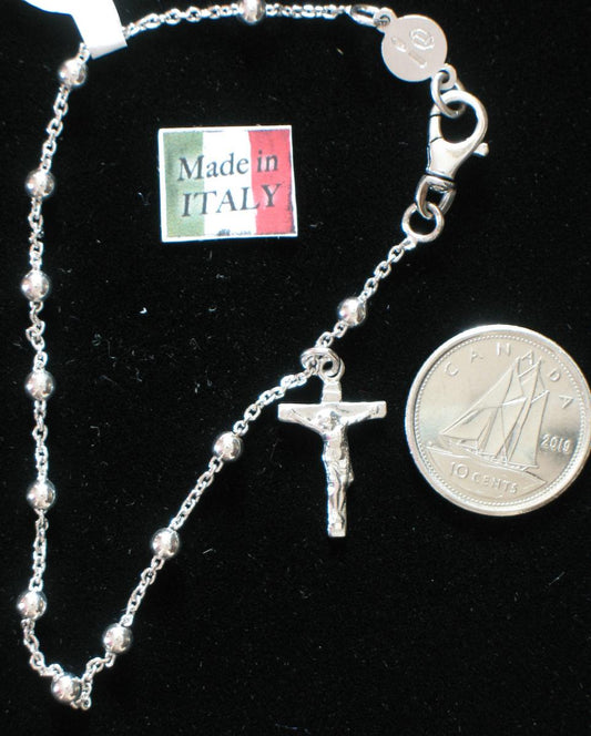 Bracelet - Rosary Bracelet 7in Sterling Silver with Rhodium Plate