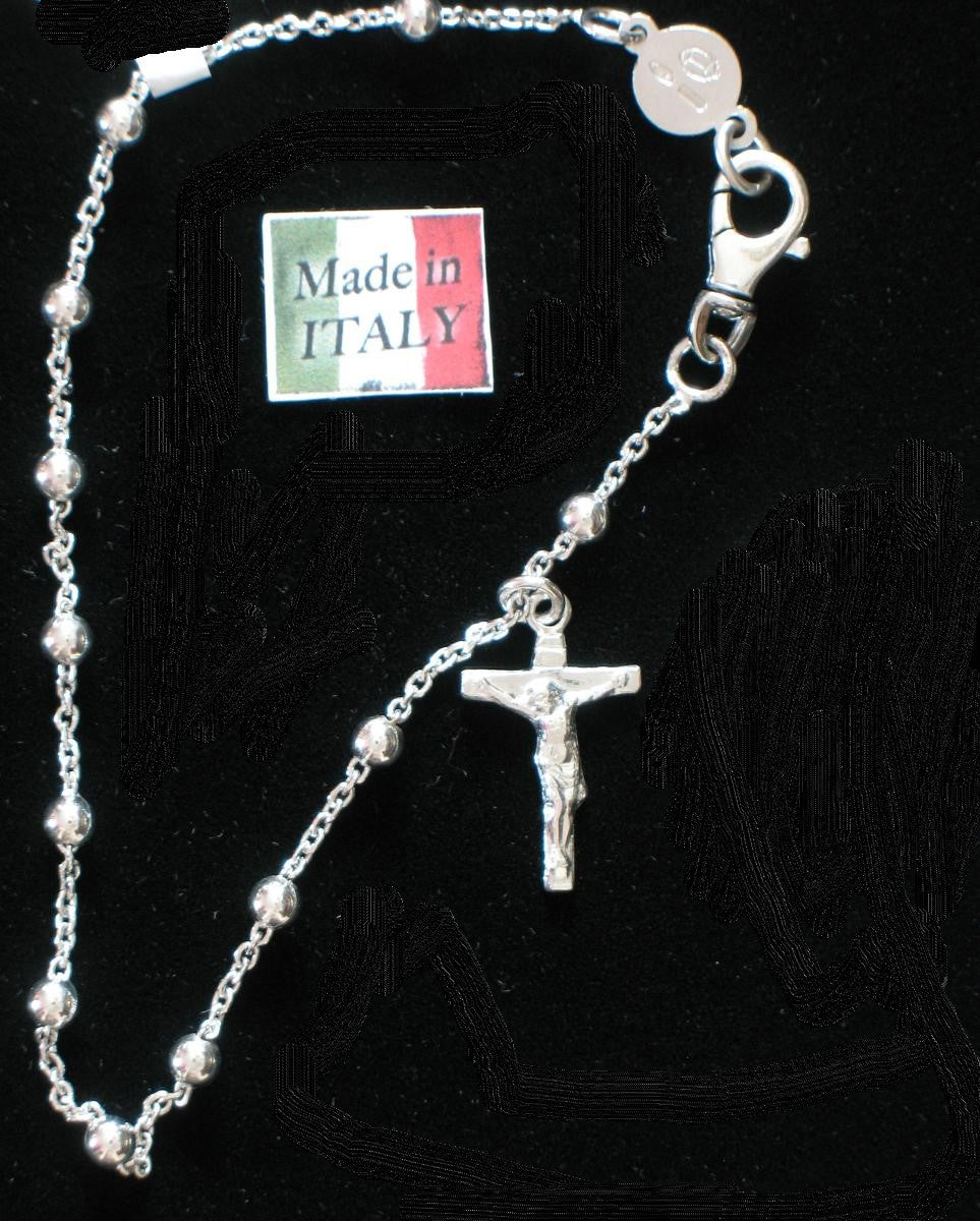Bracelet - Rosary Bracelet 7in Sterling Silver with Rhodium Plate