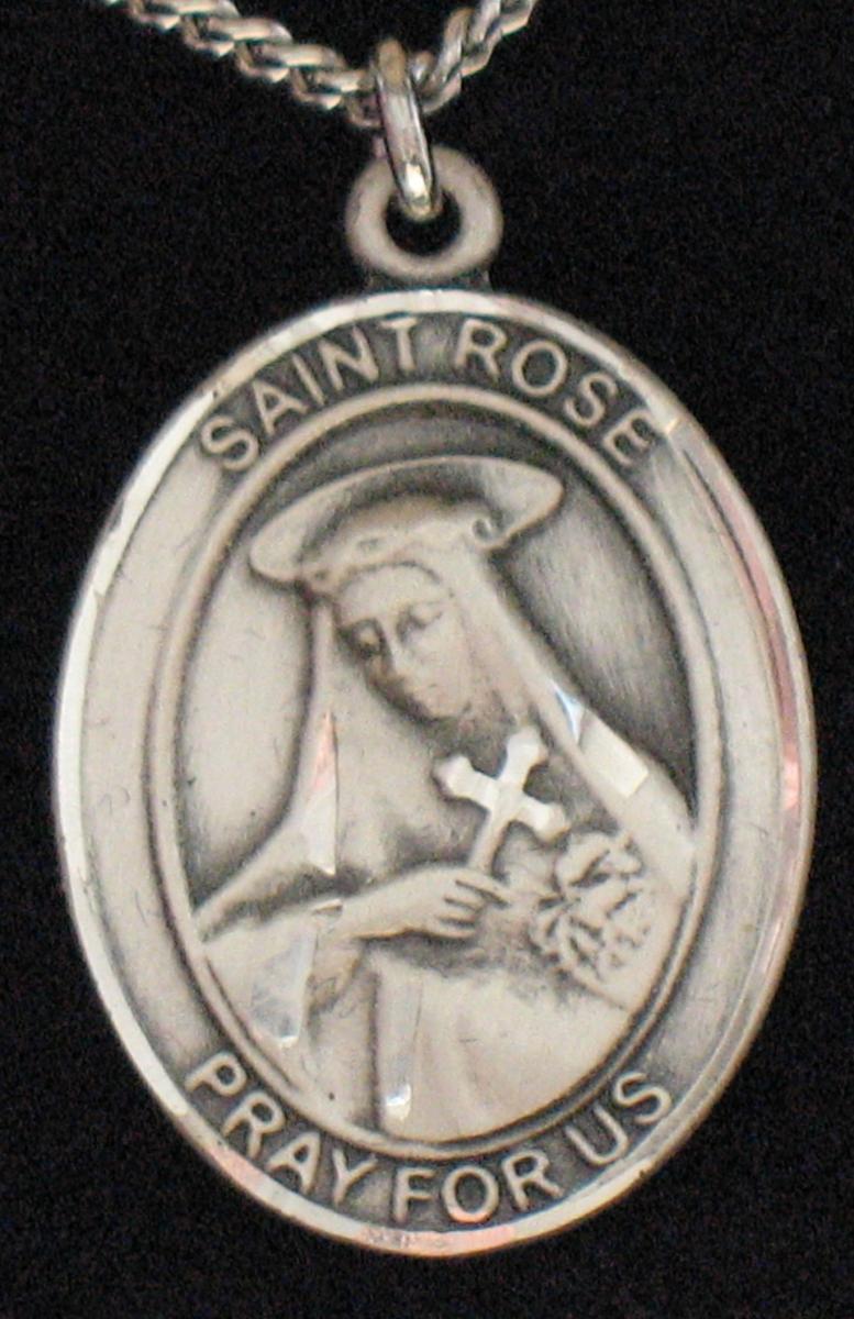 St. Rose of Lima - Sterling Silver Medal with Chain