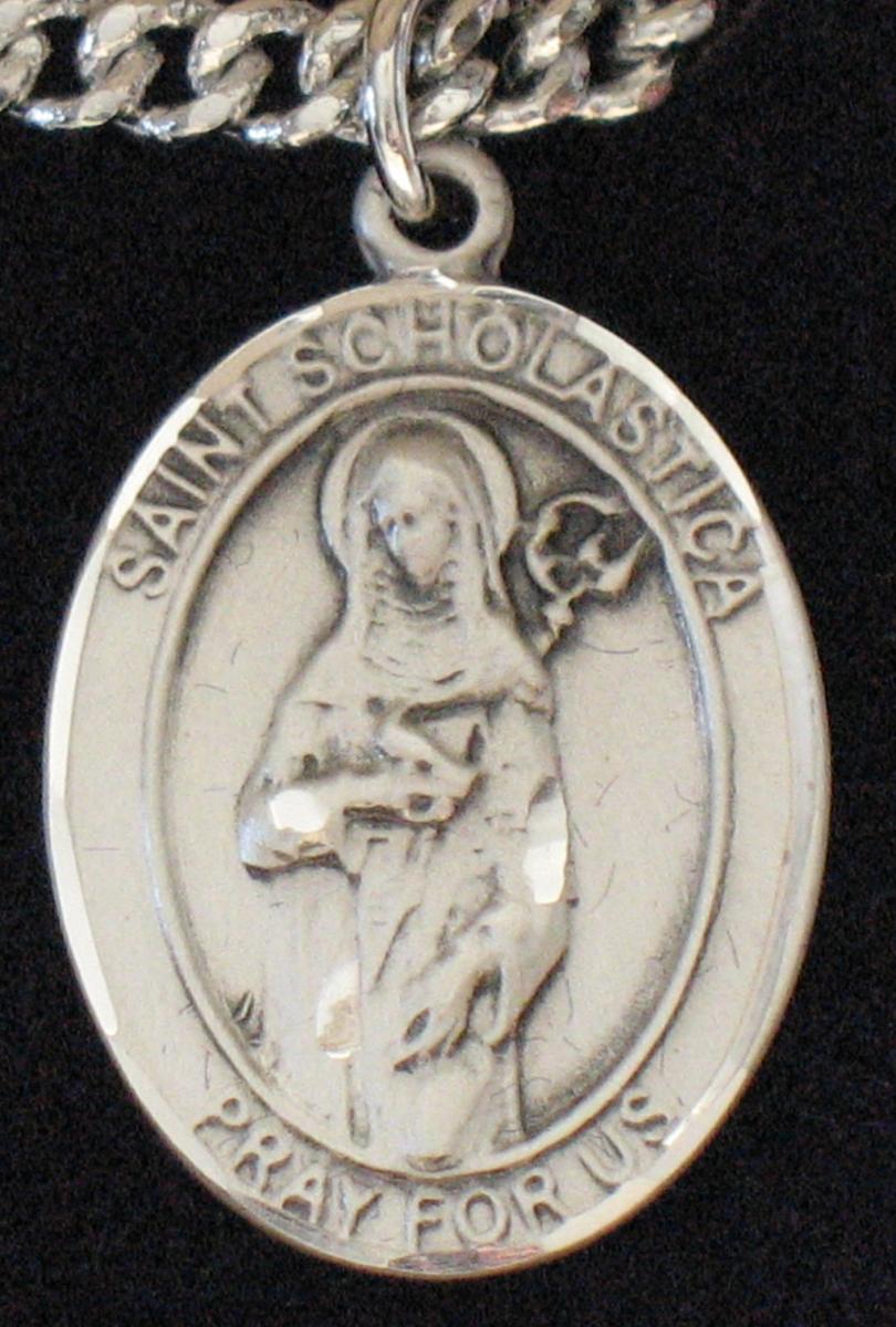 St. Scholastica - Sterling Silver Medal with Chain