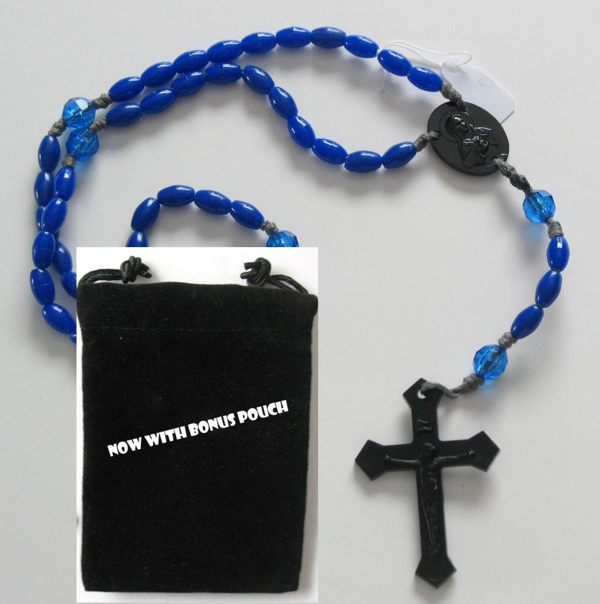 Black Cord Rosary with Plastic Beads & Bonus Pouch