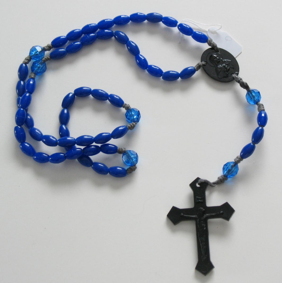 Black Cord Rosary with Plastic Beads & Bonus Pouch