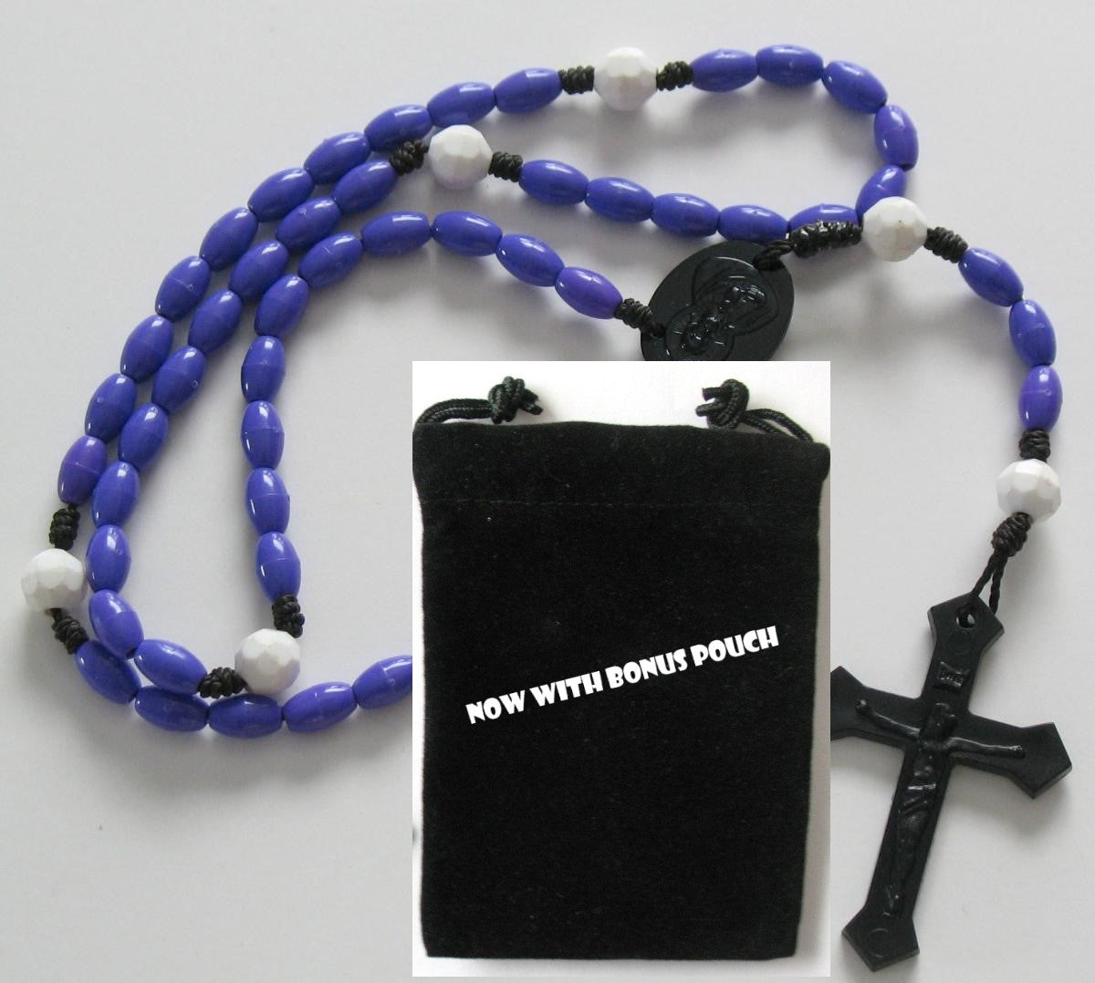 Black Cord Rosary with Plastic Beads & Bonus Pouch