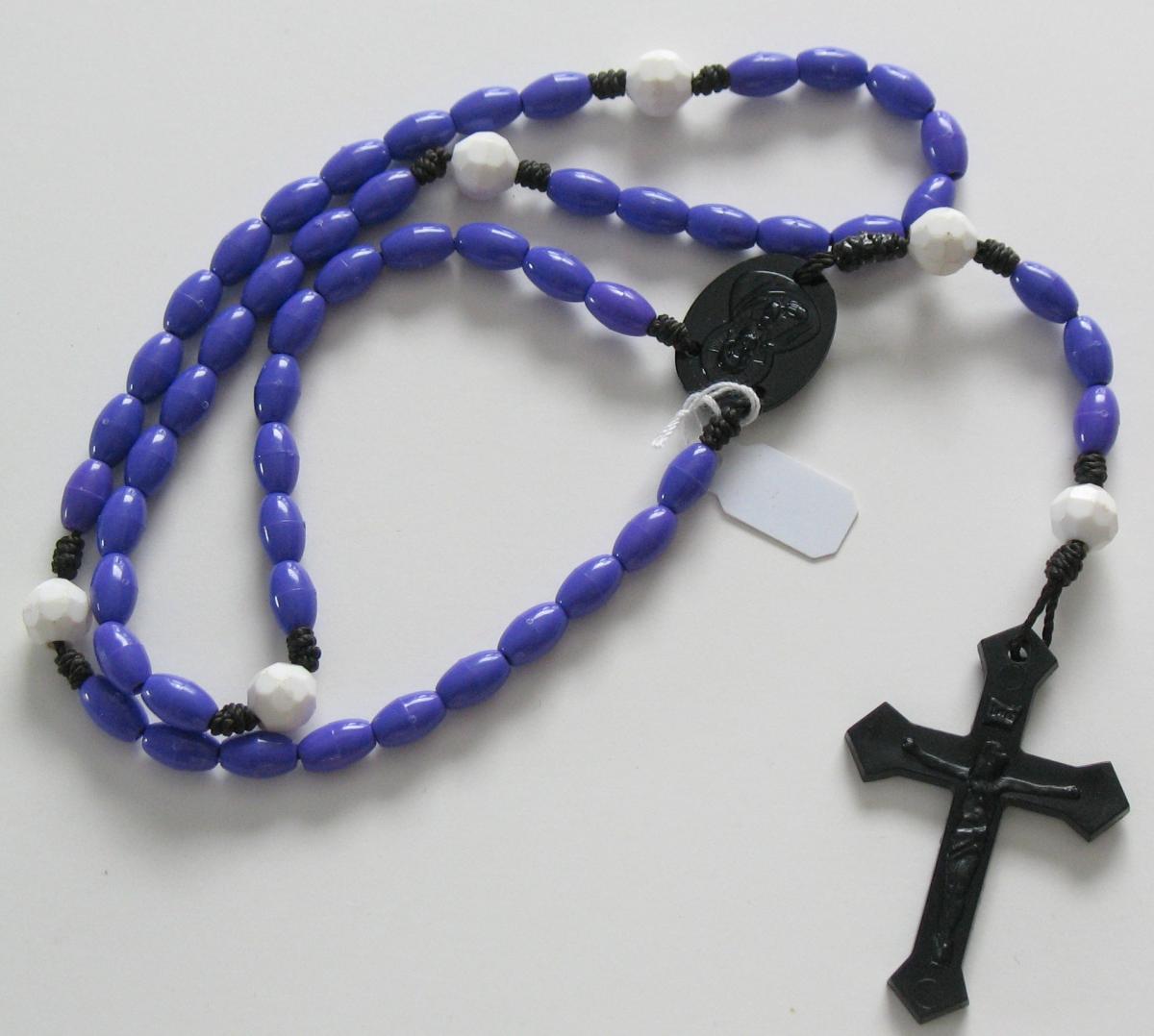 Black Cord Rosary with Plastic Beads & Bonus Pouch