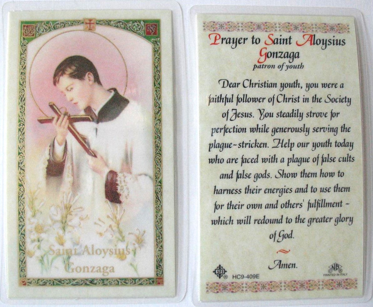 Laminated St. Aloysius Gonzaga Patron of Youth Lumen Christi