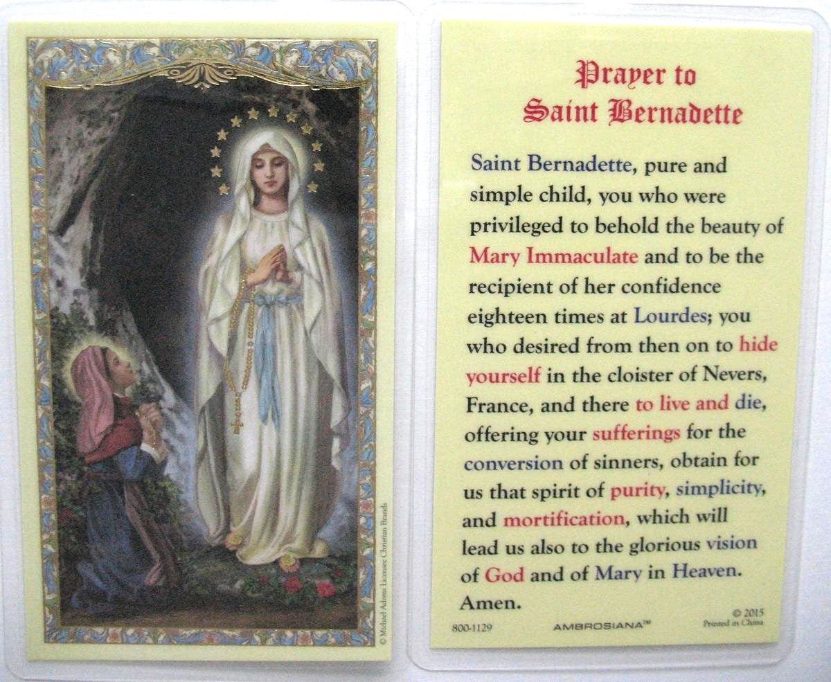 Laminated - St. Bernadette - Prayer to