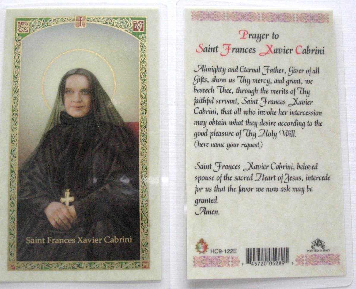 Laminated - St. Francis Xavier Cabrini - Prayer to