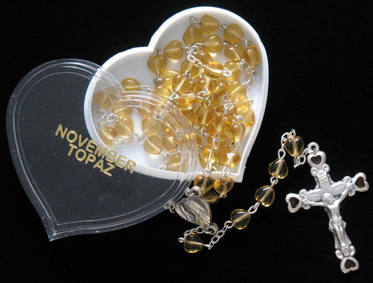 Rosary - Chain Heart-shaped Glass with November Topaz box