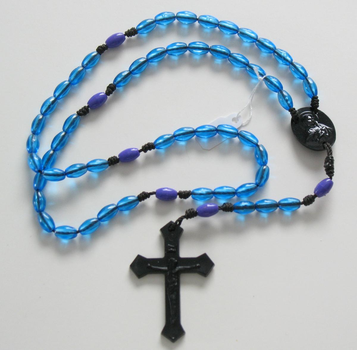 Black Cord Rosary with Plastic Beads & Bonus Pouch