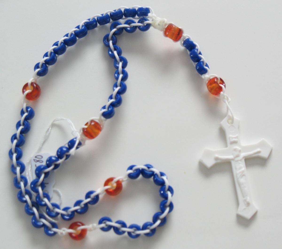 Rosary - Ladder White Cord with Blue Plastic Beads