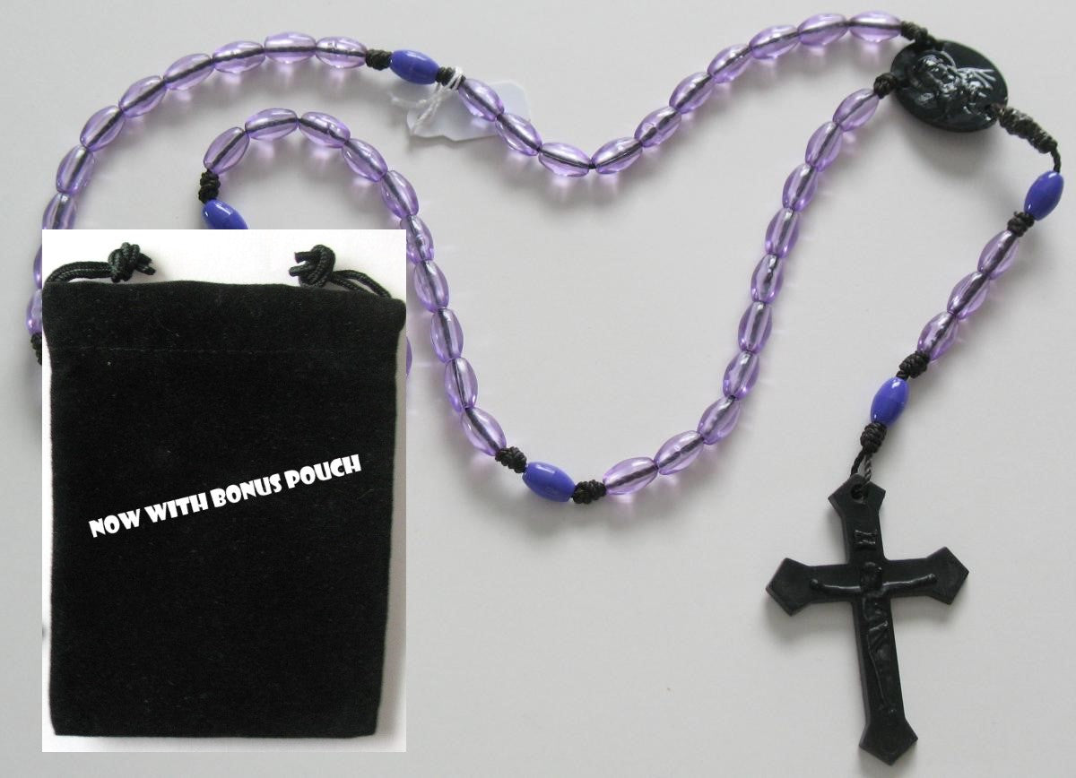 Black Cord Rosary with Plastic Beads & Bonus Pouch