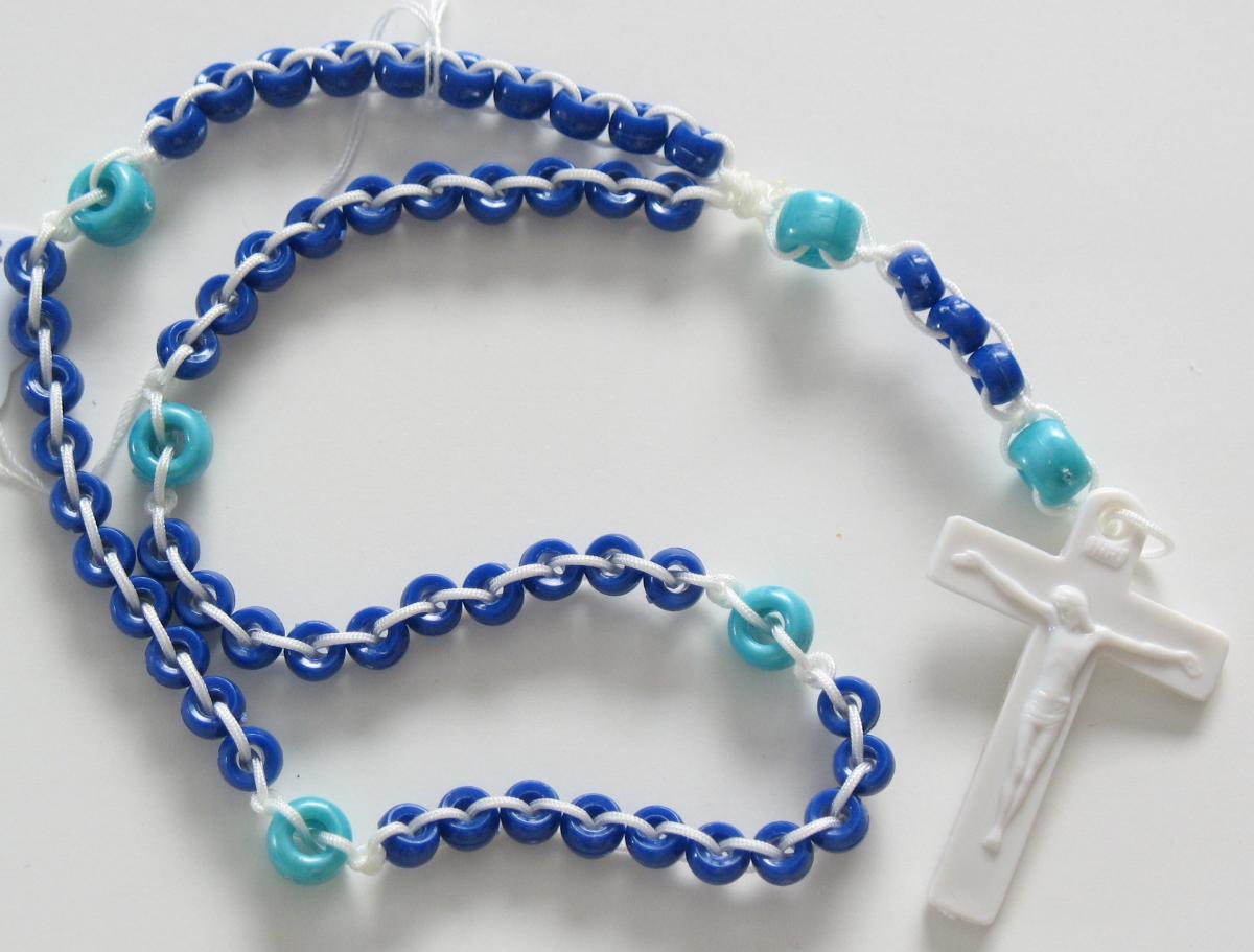 Rosary - Ladder White Cord with Blue Plastic Beads