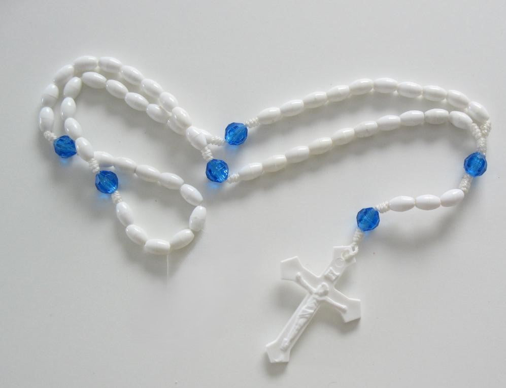 White Cord Rosary with Plastic Beads - purchase 10+ for discount