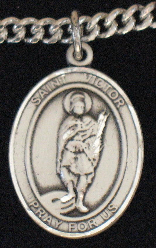 St. Victor of Marseilles - Sterling Silver Medal with Chain