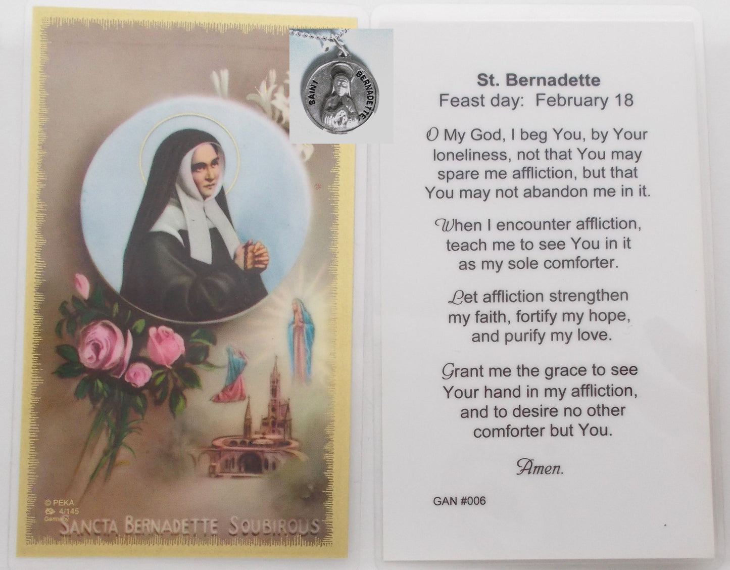 Pewter Medal with Chain & Prayercard - St. Bernadette