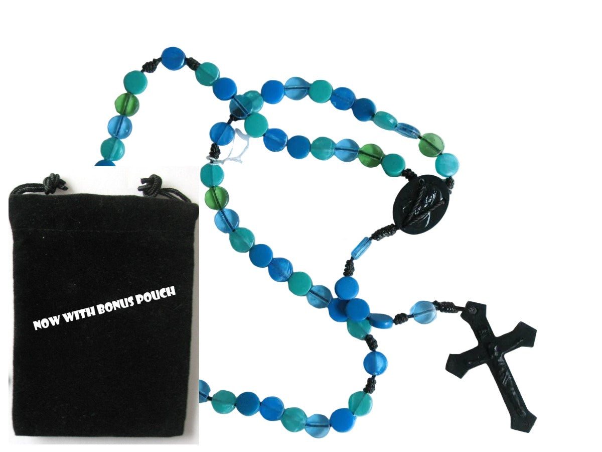 Cord Rosary with Flat Plastic Beads & Bonus Pouch
