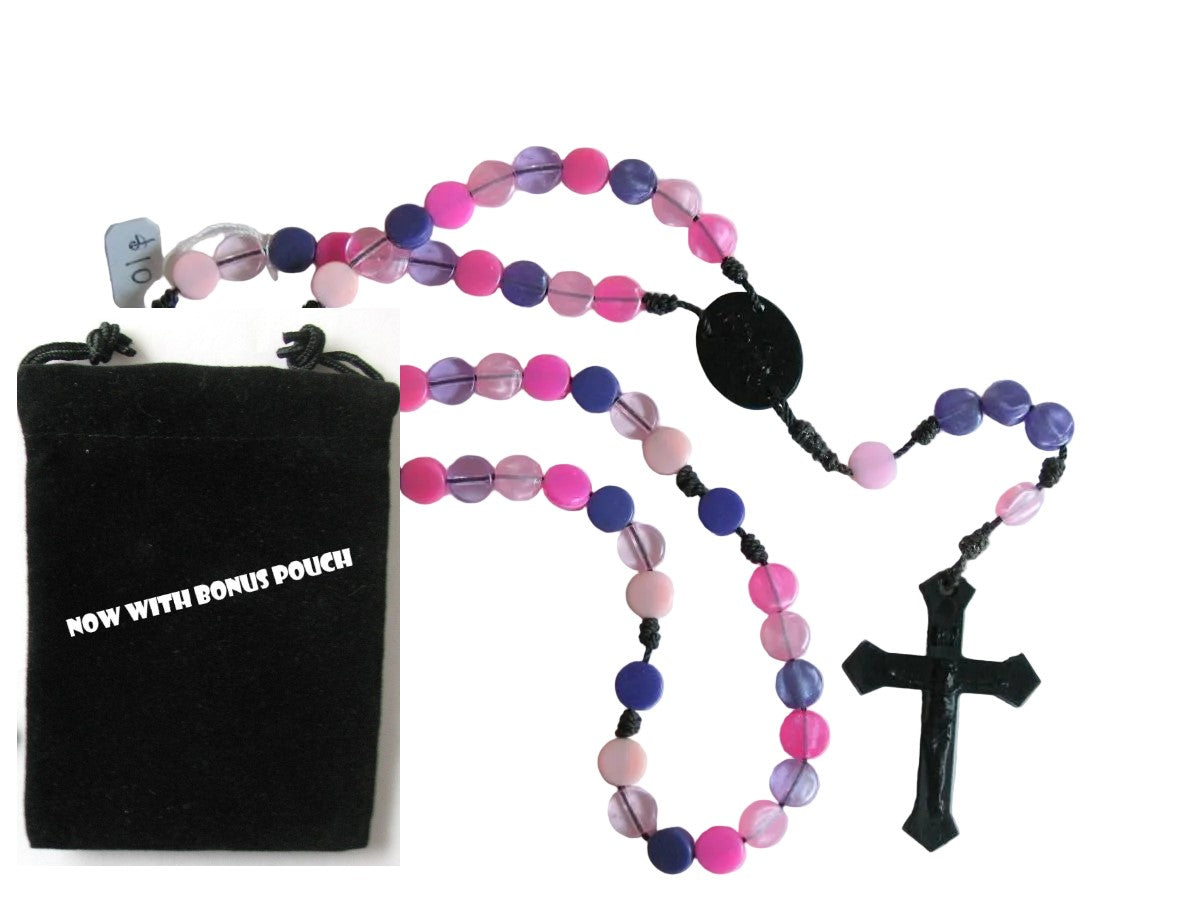 Cord Rosary with Flat Plastic Beads & Bonus Pouch