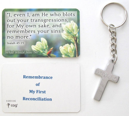 Isaiah 43:25 Card with WWJD Keychain - First Reconciliation