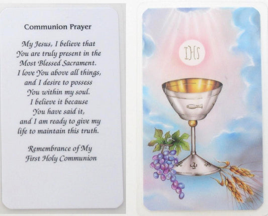 Laminated - First Communion Remembrance Prayercard - Communion Prayer