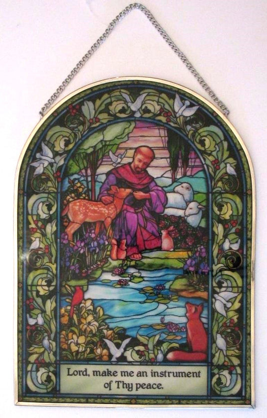 St. Francis Stained Glass Hanging Plaque with Chain
