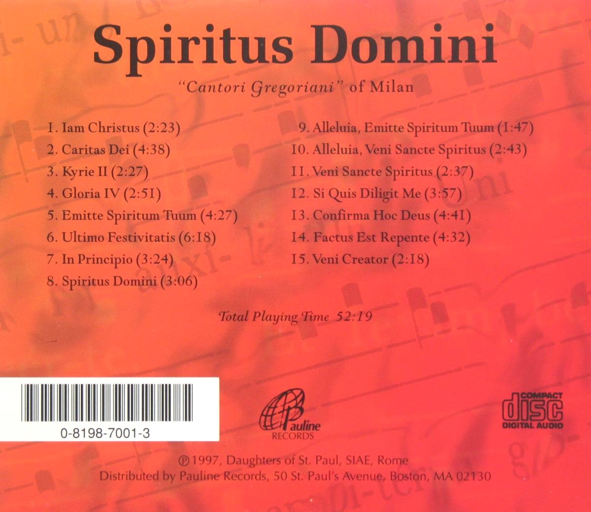 Gregorian Chant  : Spiritus Domini - Music CD - Demo - Used