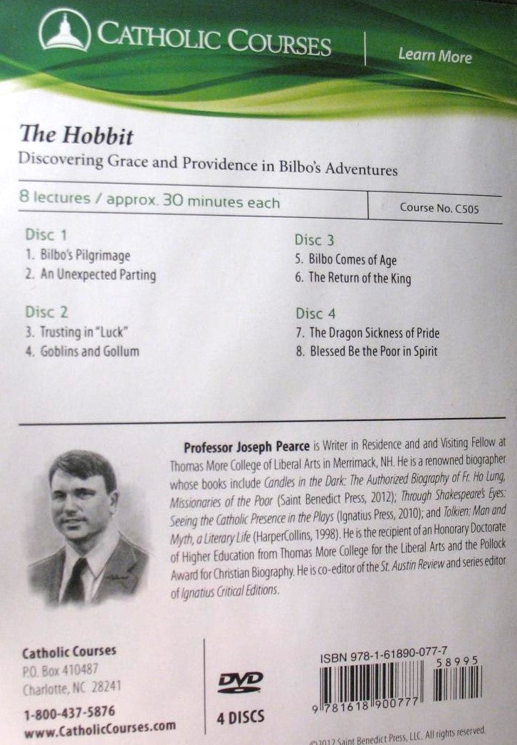 The Hobbit - Joseph Pearce - 8 part video Course - ( 4 DVD Set / Lecture Guide)