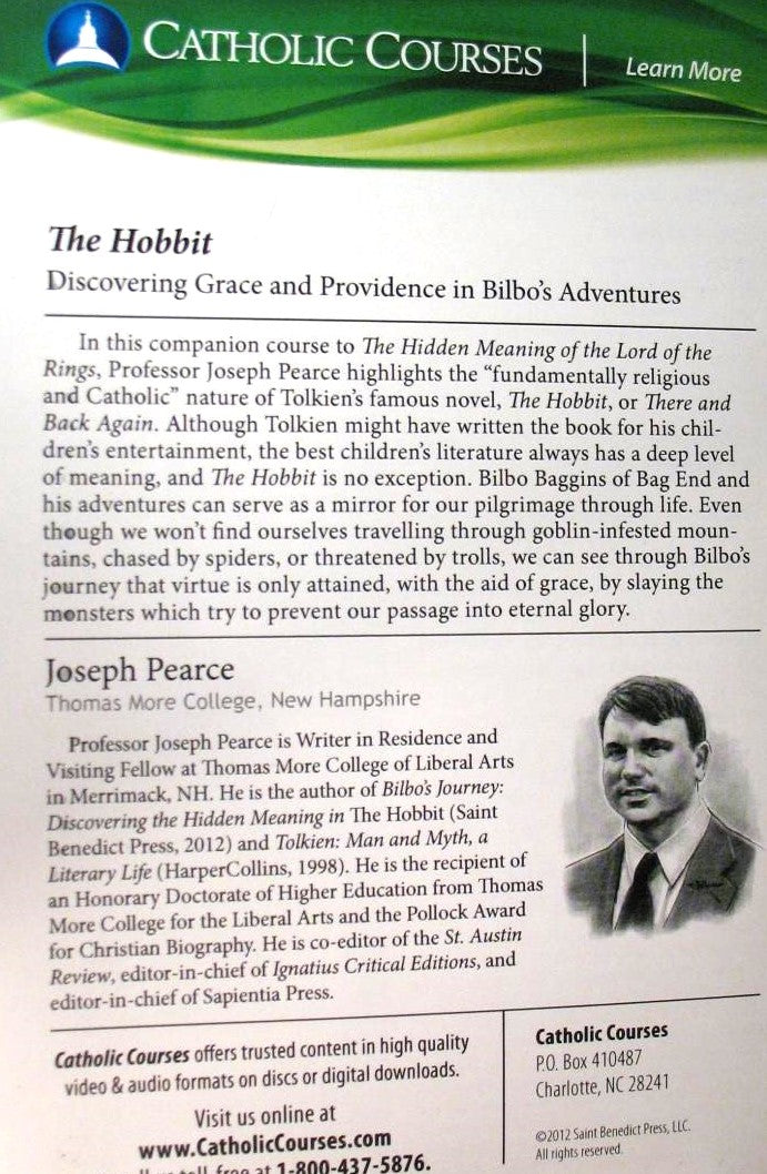 The Hobbit - Joseph Pearce - 8 part video Course - ( 4 DVD Set / Lecture Guide)