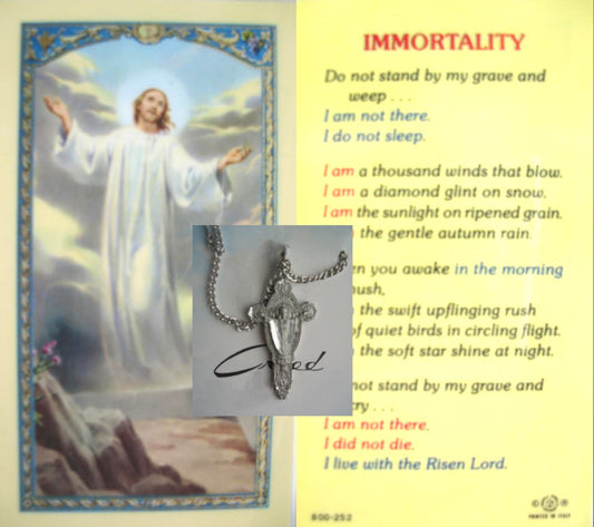 Pewter Medal with Chain & Prayercard - Risen Christ, Immortality