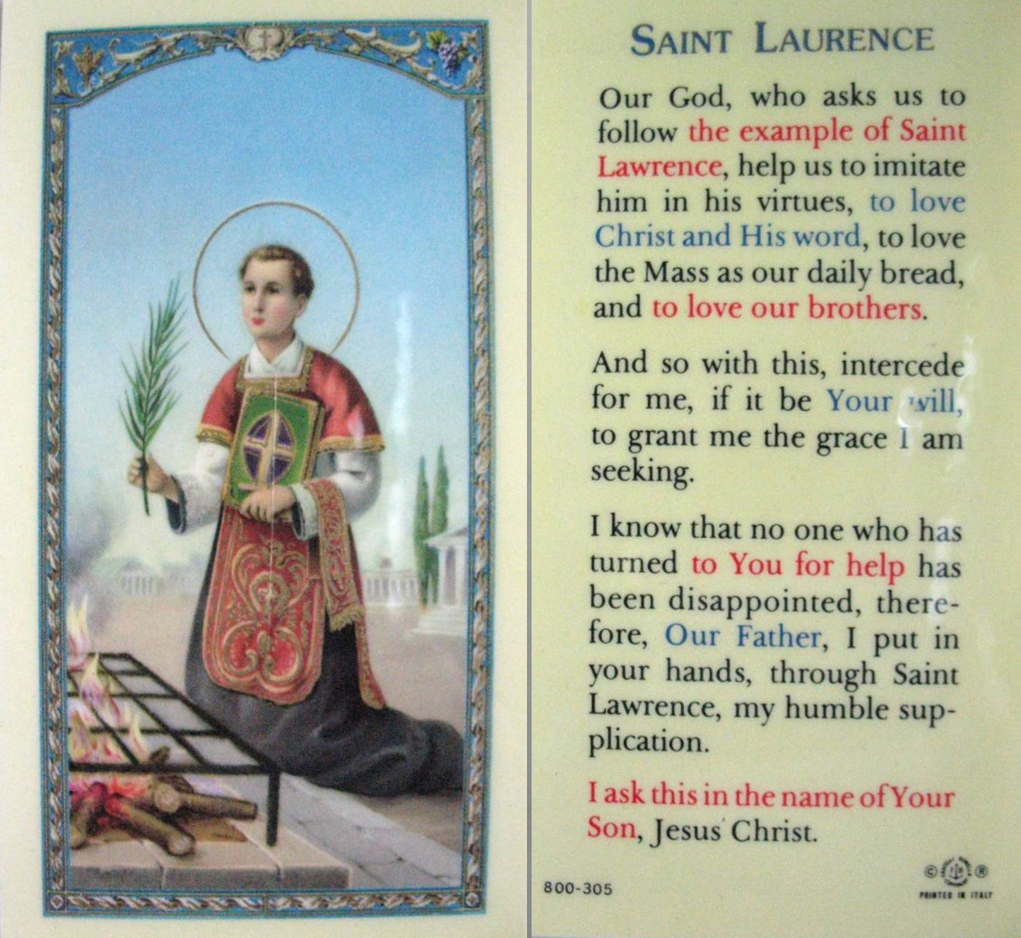 Pewter Medal with Chain & Prayercard - St. Lawrence