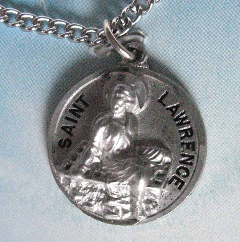 Pewter Medal with Chain & Prayercard - St. Lawrence