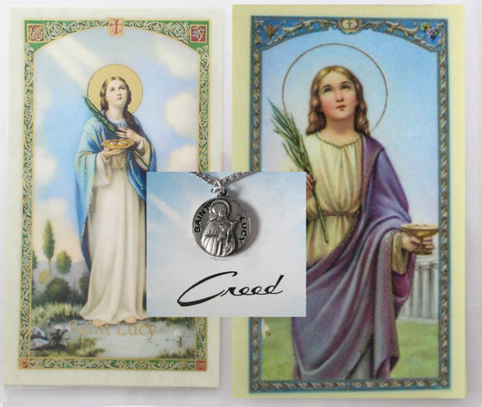 Pewter Medal with Chain & Prayercard - St. Lucy