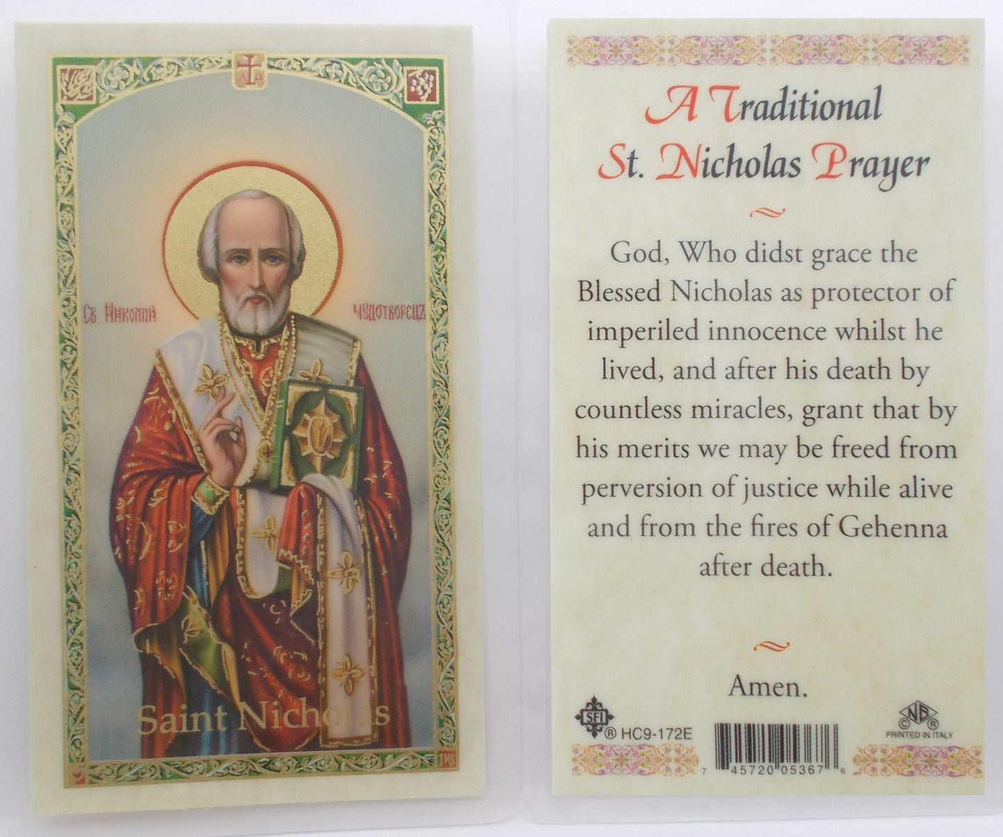 Laminated - St. Nicholas - A Traditional Prayer