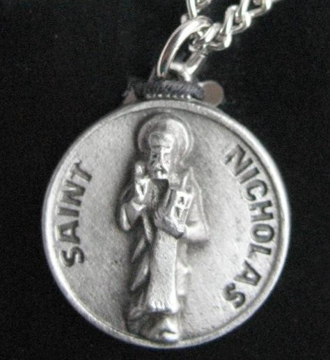 Pewter Medal with Chain & Prayercard - St. Nicholas - Traditional or Children