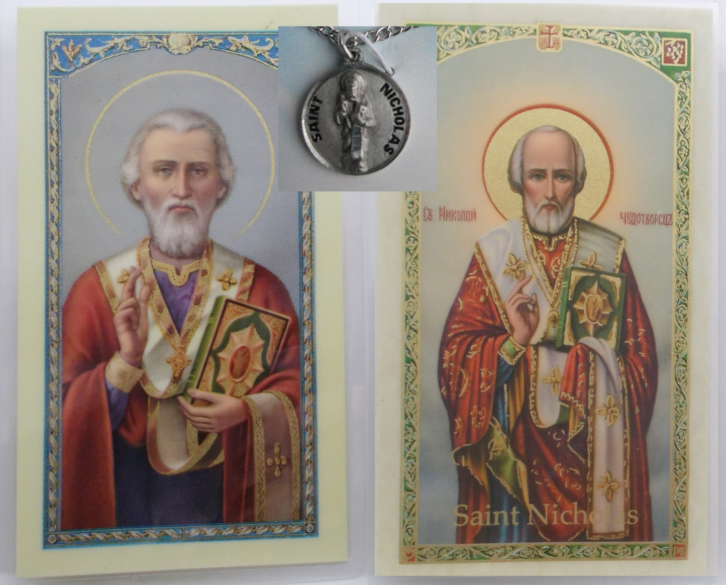 Pewter Medal with Chain & Prayercard - St. Nicholas - Traditional or Children