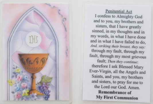 Laminated - First Communion Remembrance Prayercard - Penitential Act
