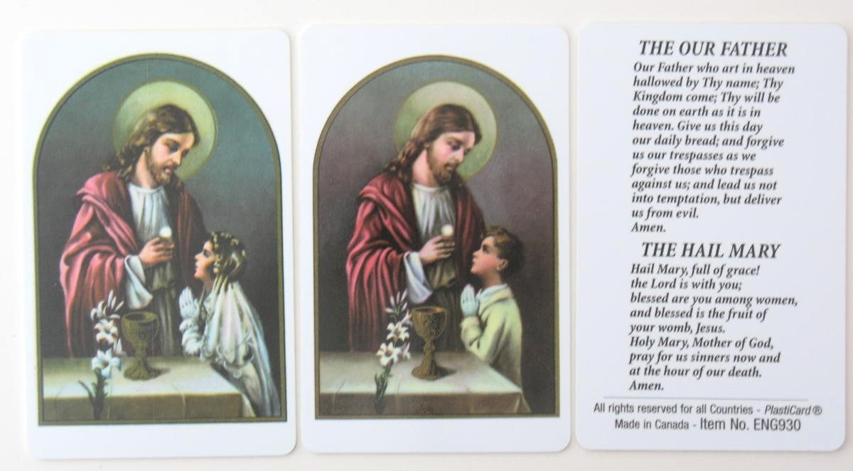 Communion Plastic Prayercard with Our Father & Hail Mary or Magnet Back