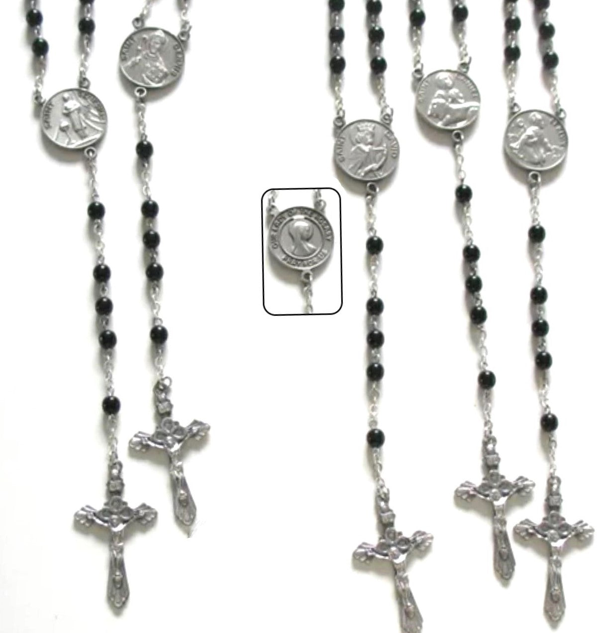 Rosary - Black Beads with Various Patron Saints Center