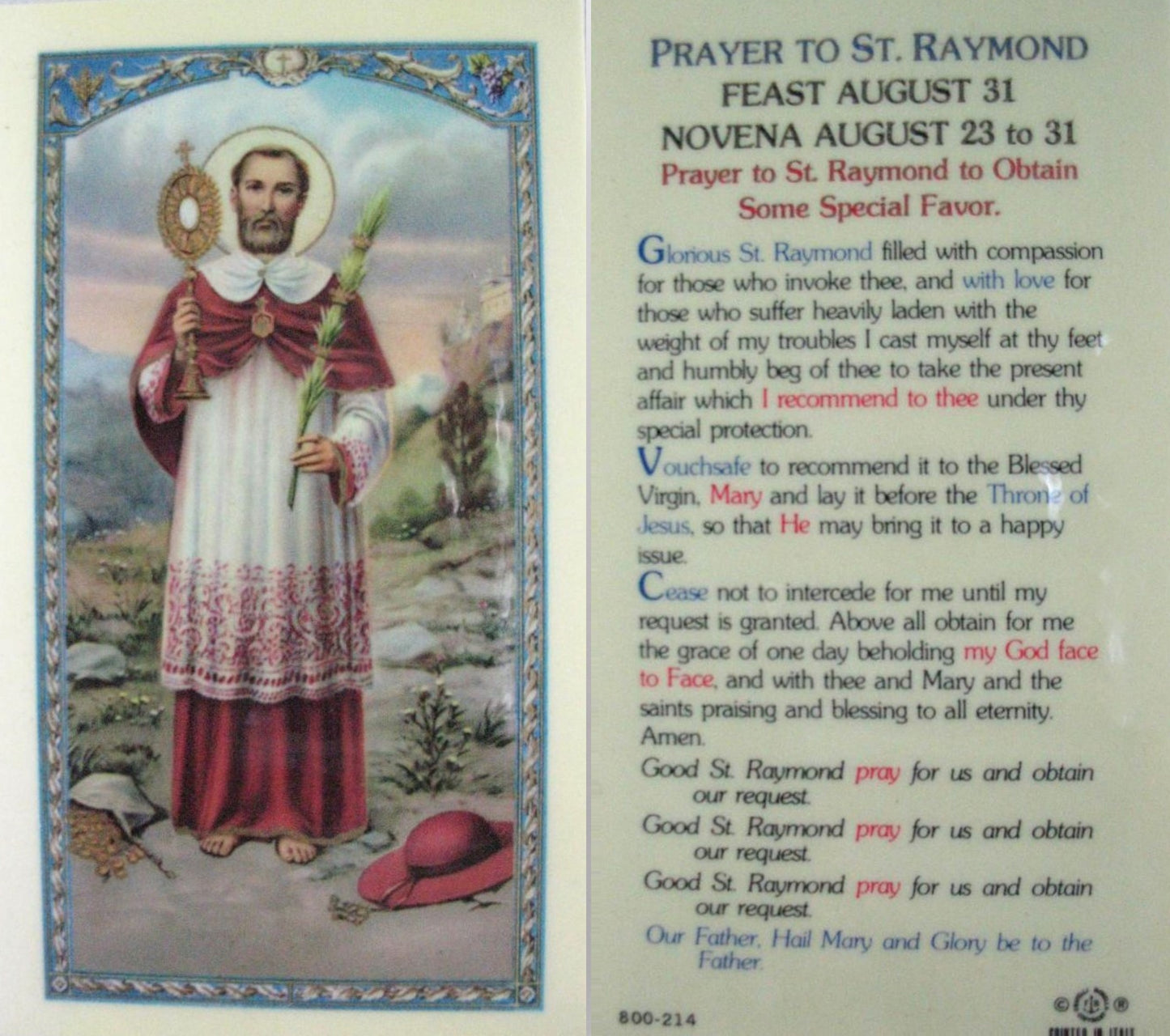 Pewter Medal with Chain & Prayercard - St. Raymond