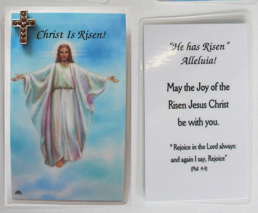 Risen Christ - Rejoice - Laminated Prayercard with Lapel Pin
