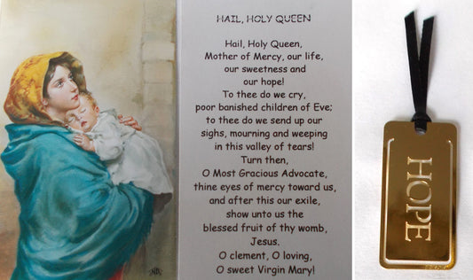 Hail Holy Queen Paper Prayercard with Hope Metal Bookmark