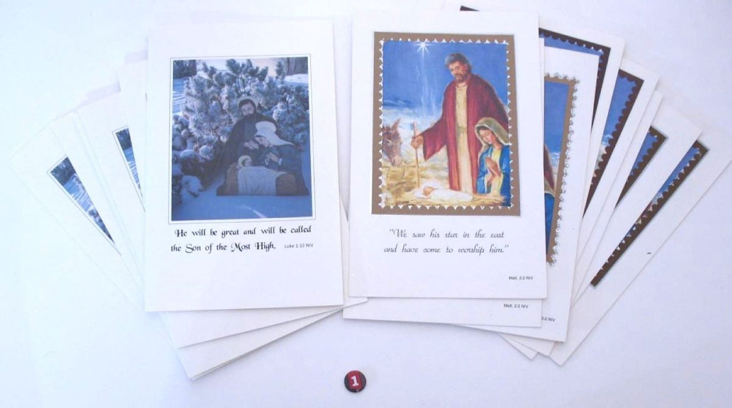 Christmas Greeting Cards- Scriptural Nativity - 2 &3 Verses - Variety Packs of 15