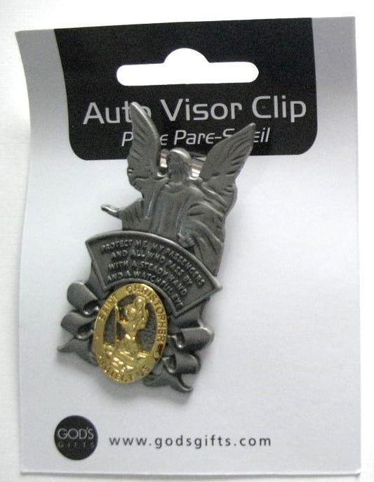 Auto Visor Clip - Guardian Angel with St. Christopher